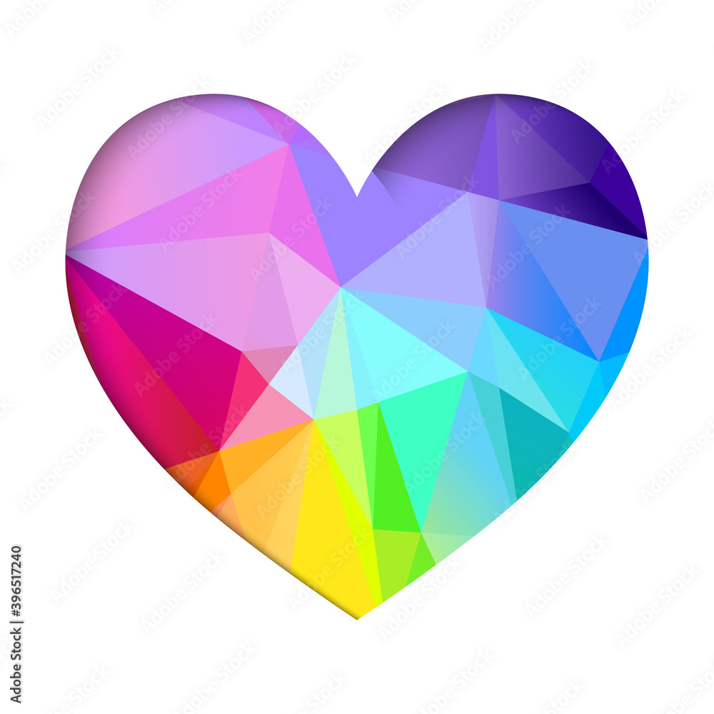 Heart of rainbow triangls, paper cut modern design. Homosexual symbol. Love. St Valentine Day wish card Heart of rainbow triangls, paper cut modern design. Homosexual symbol. Love. St Valentine Day wish card