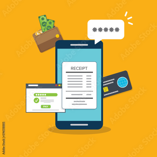 Smartphone with a notification on financial transaction. Online payment concept. 