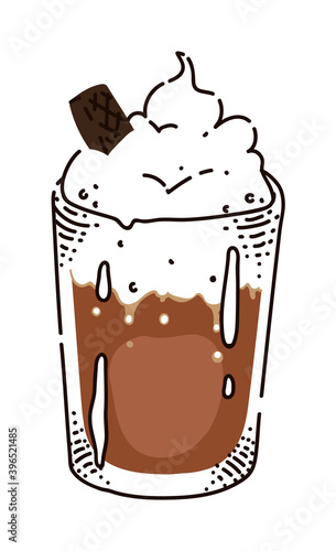 Hand drawn frappe coffee drink isolated on white background