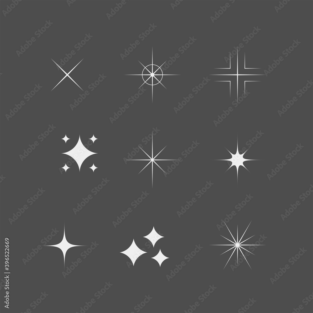 Sparkle flat vector icons. Shine flat vector icons. Glow flat vector icons	
