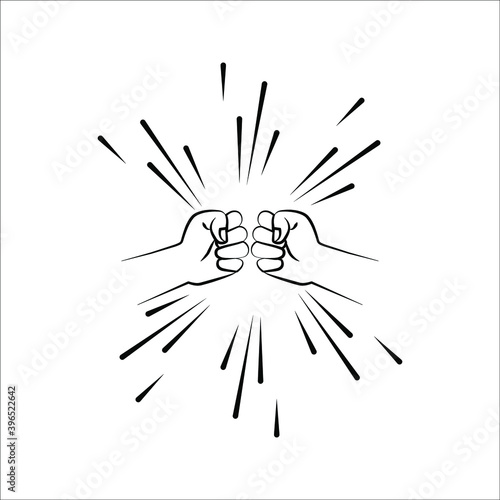 Two clenched fists bumping together. The concept of conflict, confrontation, resistance, competition, struggle. icon vector on white background. color editable