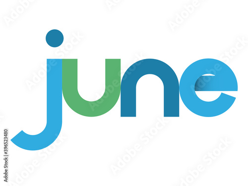 JUNE blue and green vector typography banner