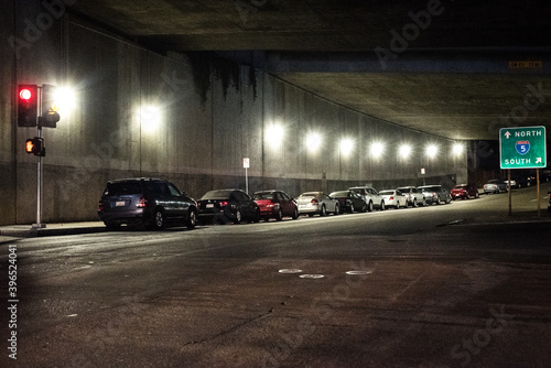 Parked cars under the bridge, San Diego, California, USA