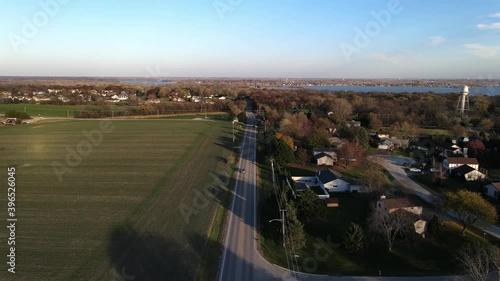 aerial footage of a street in a small town during a sunny afternon in illinois photo