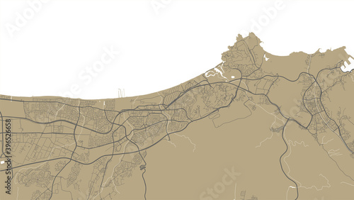 Detailed map of Muscat city, linear print map. Cityscape panorama.