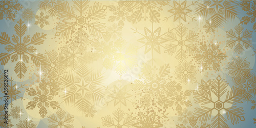 Gold winter snowflakes on a golden background - Merry Christmas and winter snow design banner