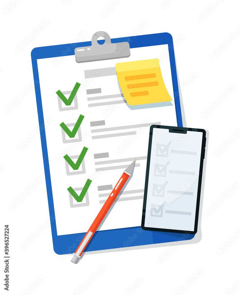 Checklist clipboard and survey form on mobile phone screen Checklist clipboard and survey form on mobile phone screen