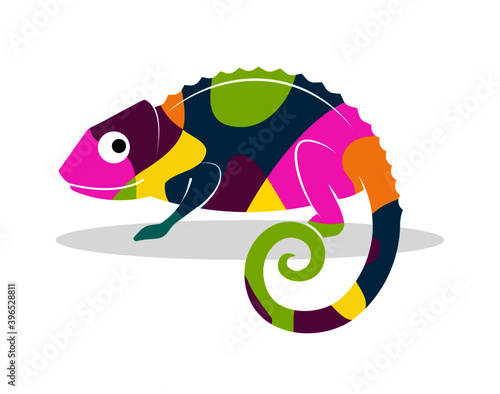 Vector illustration of a colorful chameleon on a white background. Concept of change and resilience represented with the chameleon metaphor.