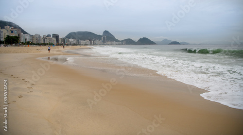 Ocean surf on the beach of Copacabana. Rio de Janeiro  February 2020