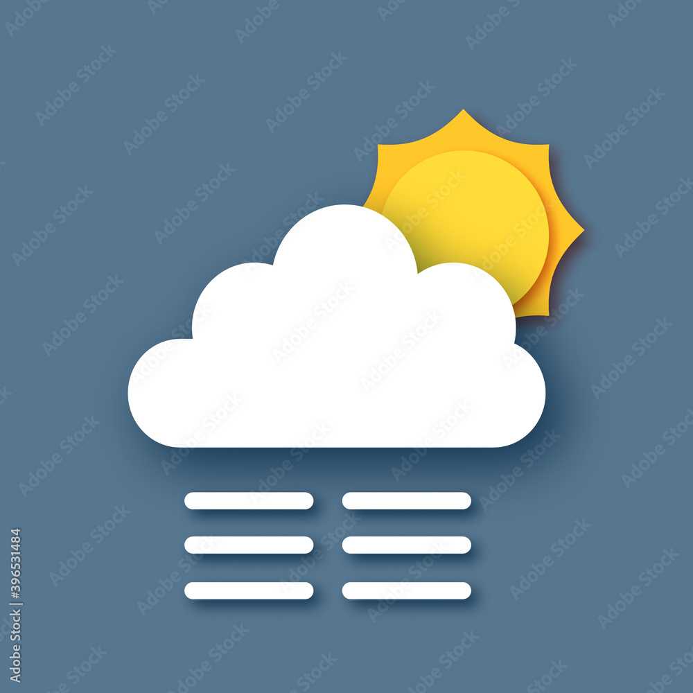 Sun. Steam cloud. Paper cut Weather. Fog or mist in the dark sky. Sun. Steam cloud. Paper cut Weather. Fog or mist in the dark sky.