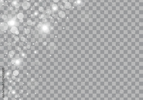 Christmas background. Abstract snowflakes and realistic lights effect isolated on transparent background. For backdrop, wallpaper and greeting card. Christmas concept, vector illustration