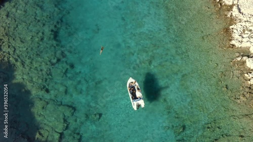 Crystal Clear Water in Mediterranean Sea Blue Lagoon in Greece, Aerial photo