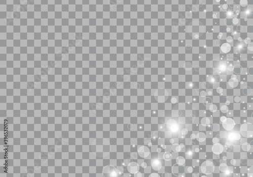 Christmas background. Abstract snowflakes and realistic lights effect isolated on transparent background. For backdrop, wallpaper and greeting card. Christmas concept, vector illustration