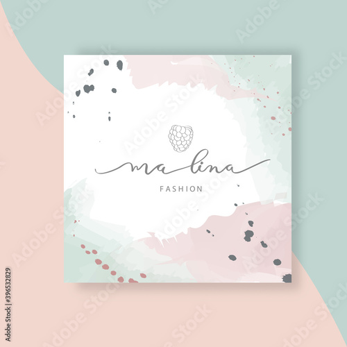 Malina - raspberry calligraphy logo template for jewelry store, baking, cooking, clothing, fashion, etc. Berry Vector Design, fruit Illustration in line.