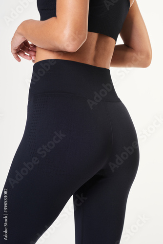 Women&#39;s black workout leggings mockup
