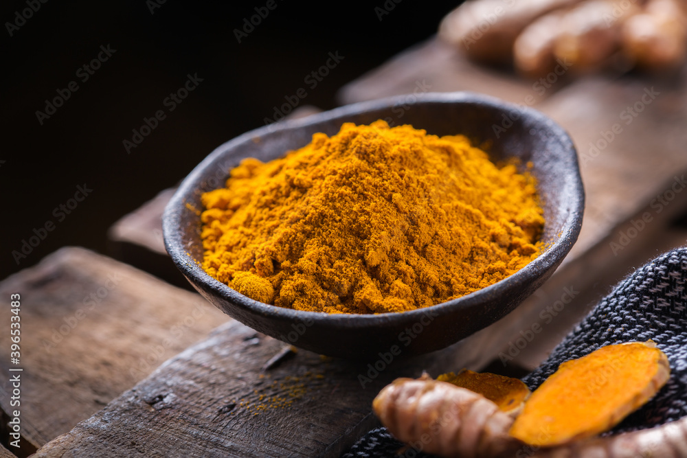 Turmeric root curcuma longa powder, superfood, spices Turmeric root curcuma longa powder, superfood, spices