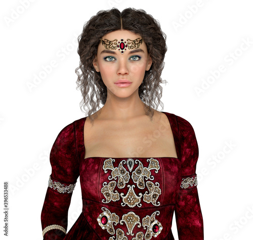 Photography Attractive young woman in historical dress with circlet Isolated on white