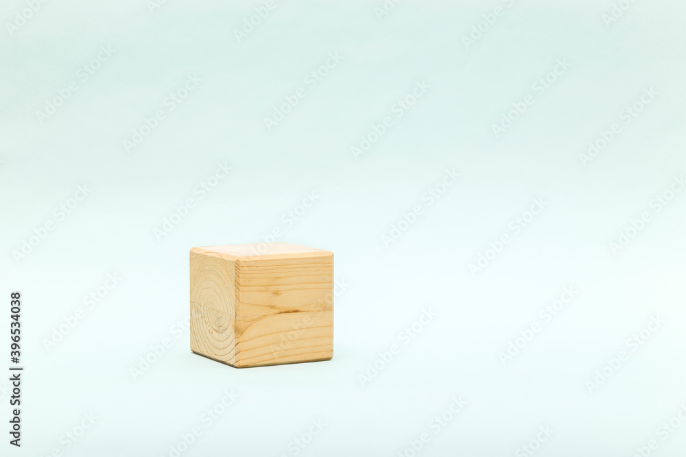 Abstract pastel background with wooden geometric shape. Form of wood cube box for eco product. Empty showcase inminimal style.