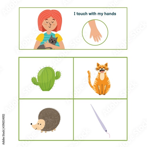 Five senses poster. Touch sense presentation page for kids