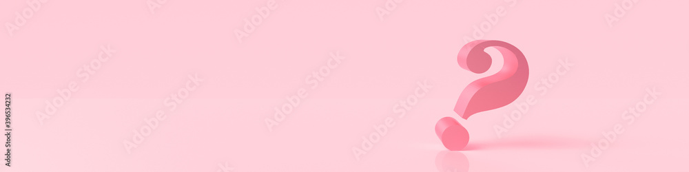 Question mark on pink background web banner mockup. 3D rendering.