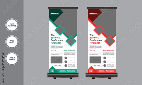 Business Conference Roll Up Banner Standee Design. Banner Template Vector illustration .