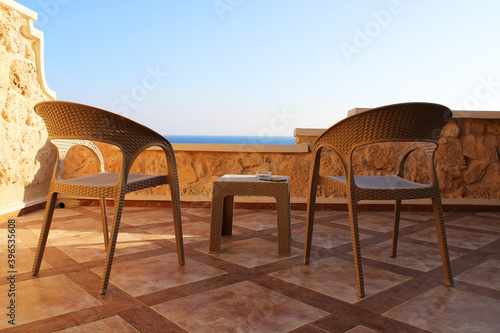 Terrace for relaxation with a table and chairs for two