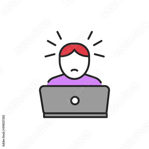 Computer addiction line color icon. Sign for web page, mobile app