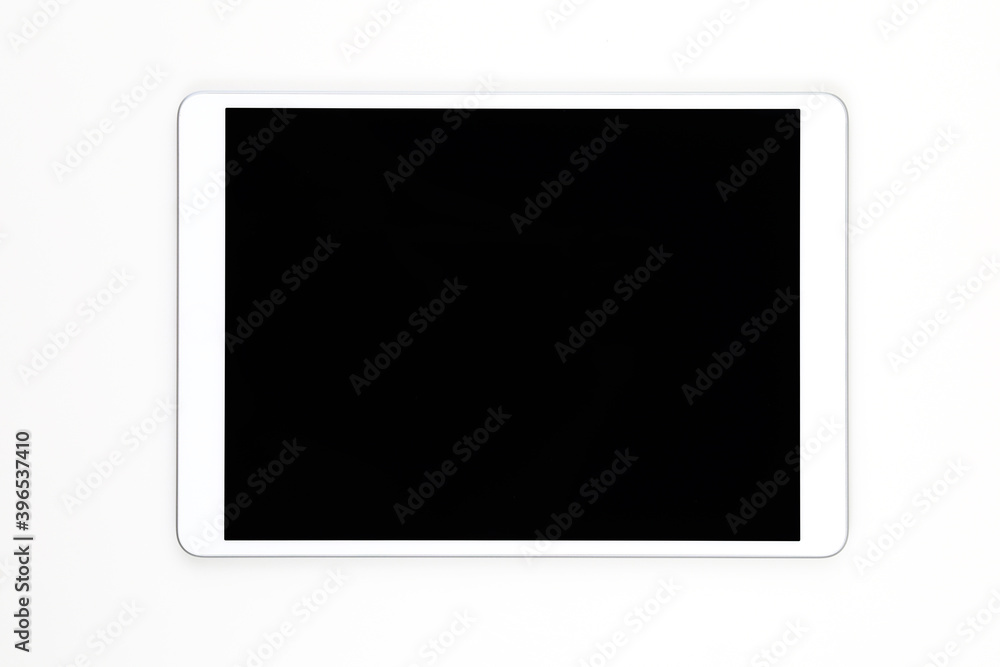 Top view a blank screen tablet computer against a white background Top view a blank screen tablet computer against a white background