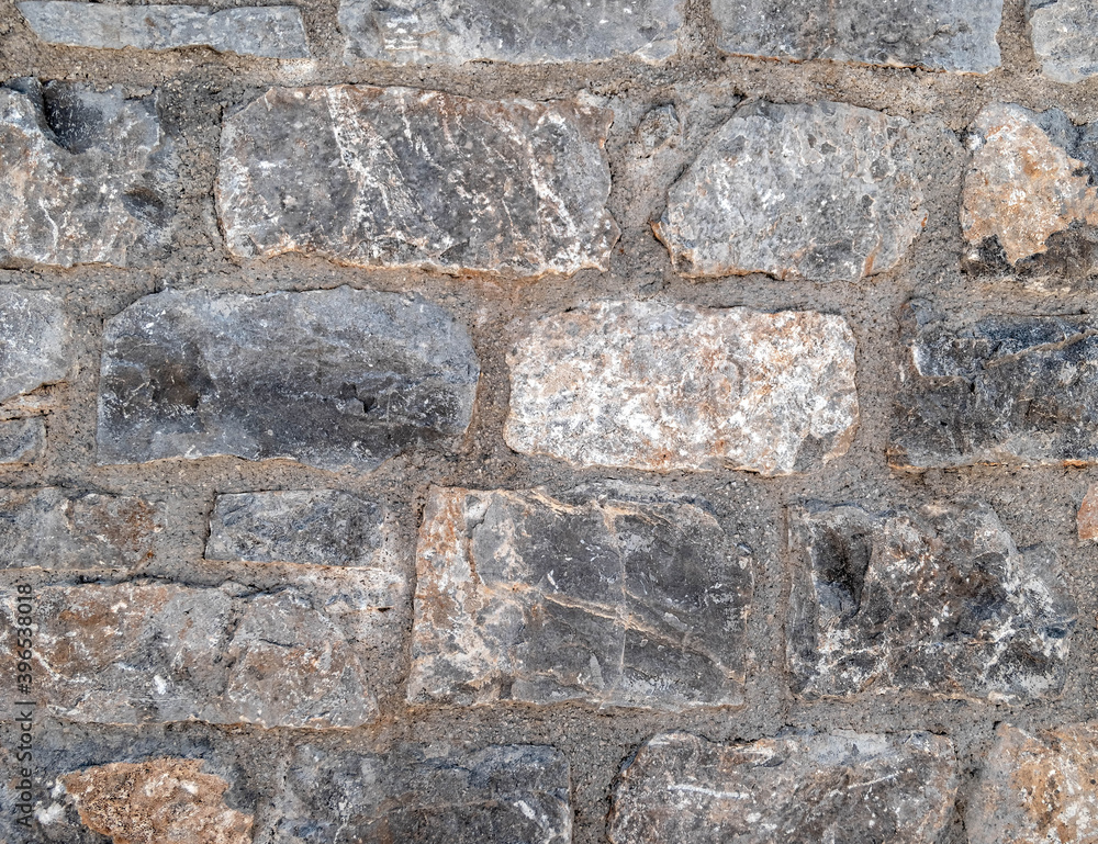 Fototapeta premium grey and brown stone wall closeup, rough pattern background