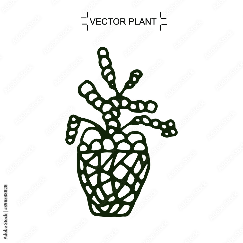 Home indoor plant in the pot. Pen drawing. Hand crafted Simple illustration in doodle style. Interior decoration. Drawn icon. Vector image. Home indoor plant in the pot. Pen drawing. Hand crafted Simple illustration in doodle style. Interior decoration. Drawn icon. Vector image.