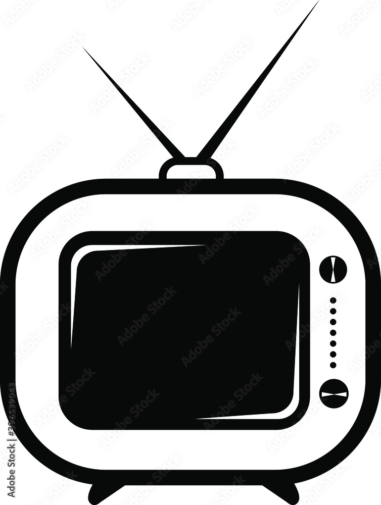 Old black and white tv icon. Retro TV logo Stock Vector | Adobe Stock