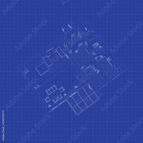 3D floor plan. Vector blueprint. Apartment interior. Architectural 3D design.