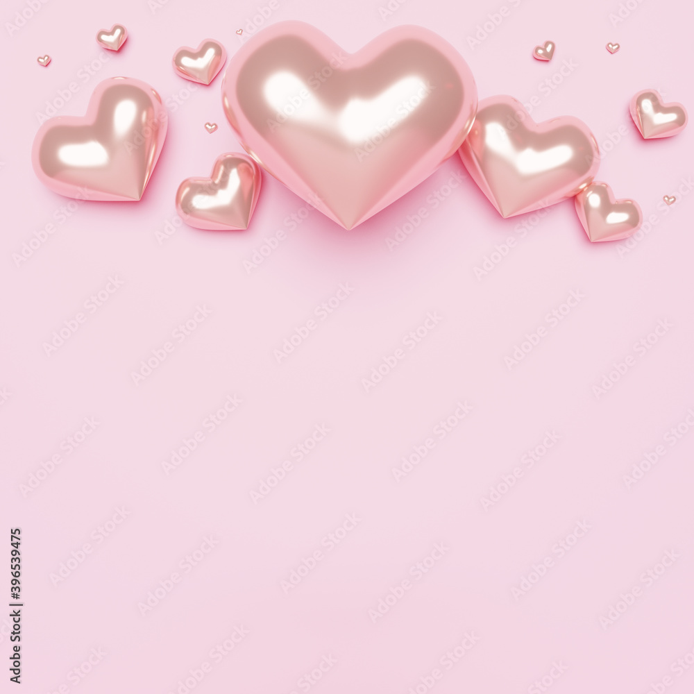 Hearts background. 3D concept of love for Happy Women's, Mother's, Valentine's Day, birthday greeting card, banner design.
