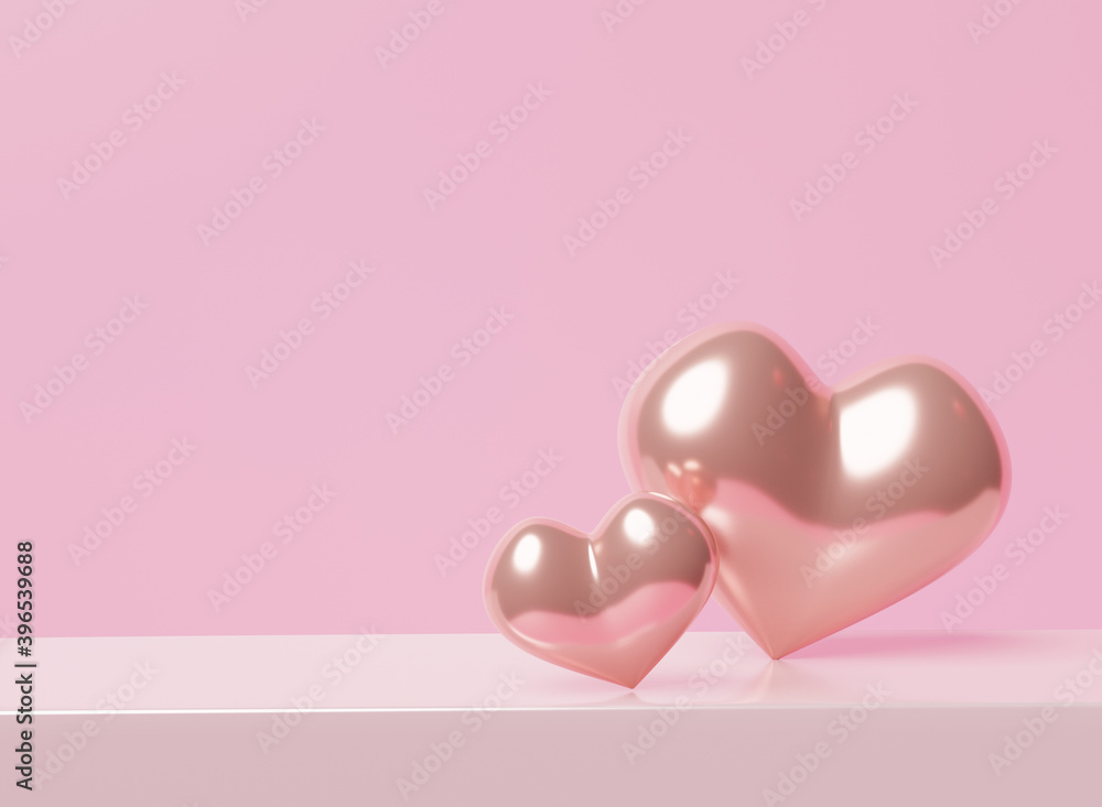 3D of Valentine's hearts with copy-space for Happy Women's Day, Mother's Day, Birthday.
