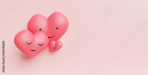 3D rendering of happy red heart family.