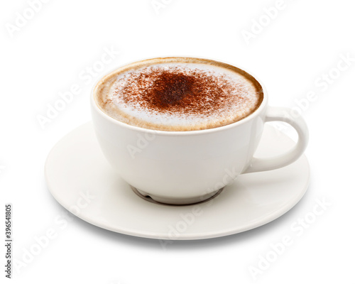 Cup of cappuccino coffee isolated on white background with clipping path.