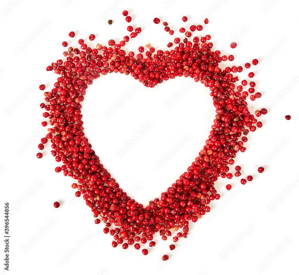 red peppercorns isolated on white background