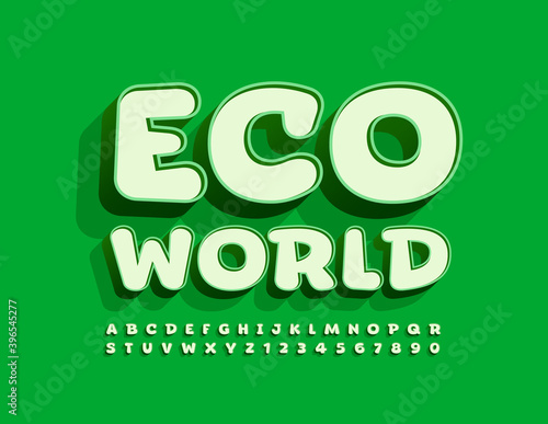 Vector environmental logo Eco World. Green 3D Font. Set of creative Alphabet Letters and Numbers