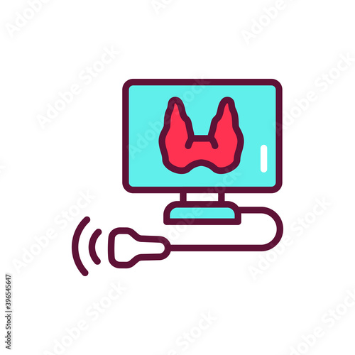 Ultrasonic diagnostic thyroid gland line icon. Isolated vector element.