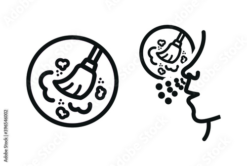 Vector image. Icon of a nose with a sweeping broom. Symbol of elergy to dust.