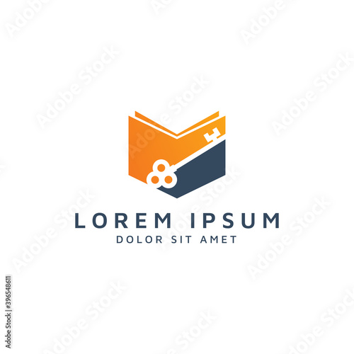 book and key negative space logo design