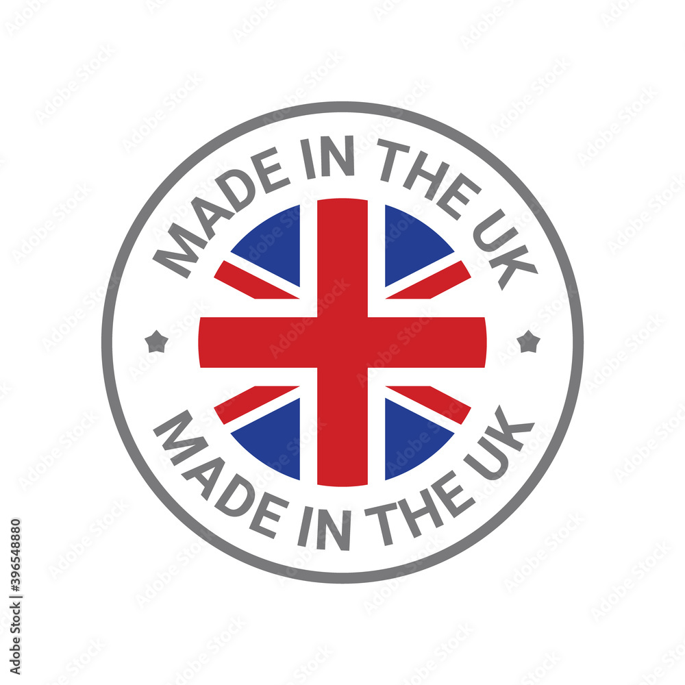 Made in UK Britain flag logo. English brand sticker made in Britain vector stamp Made in UK Britain flag logo. English brand sticker made in Britain vector stamp