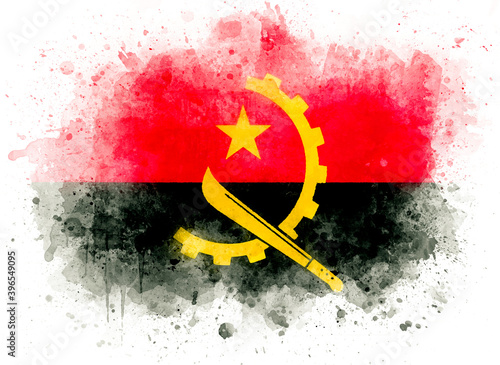 Flag of Angola, watercolor illustration.