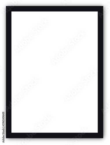 Realistic thin photo frame with soft shadow. Vector. Realistic black frame isolated on white background. Ideal for your presentations. 