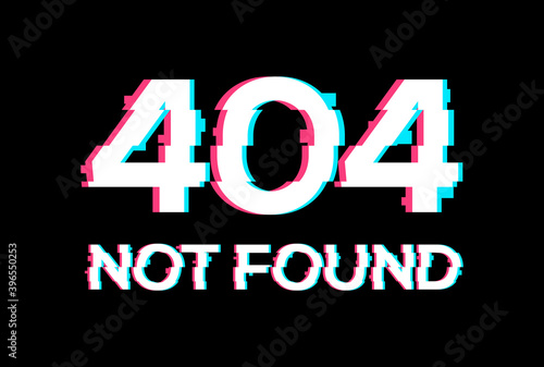 Glitch error 404 computer page. Anaglyph glitch 404 banner error layout effect screen