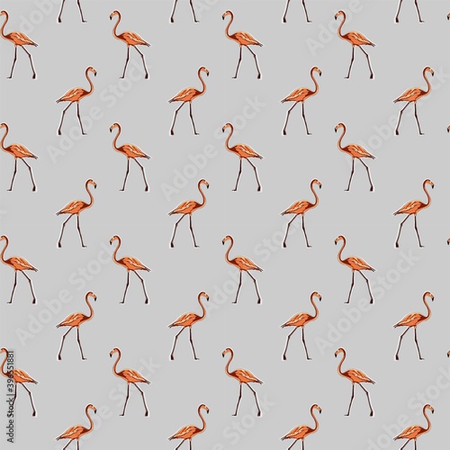 Image of a full-length pink flamingo. Animalistic digital sketch. Animal drawn by hand on a white background