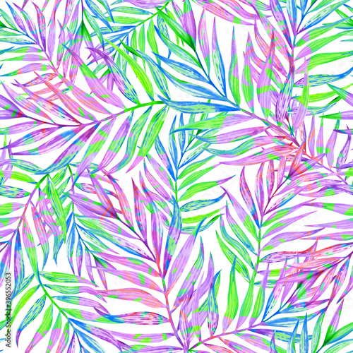 watercolor palm leaf seamless tropical pattern