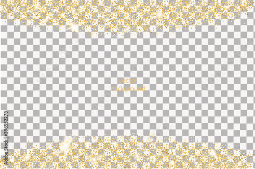 Sparkling falling gold dust.Vector transparent horizontal background with glitter and space for text.	