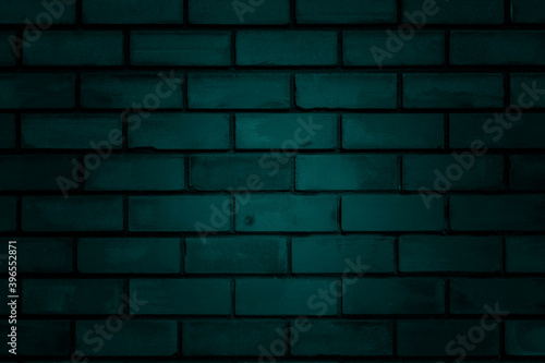 dark emerald green brick wall with noise grain effect  empty space for text background