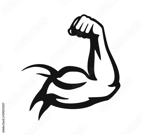 Fotografija bodybuilder hand emblem in black on white